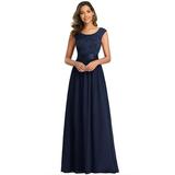 Ever-Pretty Women's Floral Lace Wedding Guest Dress Long Party Dress 00646 Navy Blue US16