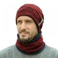 HULKLIFE Beanie Hat Scarf Set Men Autumn Winter Fluffy Knitted Cap Neck Warmer Headwear