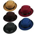 woshilaocai Mens Wide Brim Boater Flat Top Pork Pie Hat Gentleman Cap