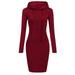 Suanret Women Casual Hooded Long Sleeve Sweater Pocket Bodycon Tunic Dress Tops