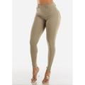 Womens Juniors Basic Khaki Skinny Pants - High Waist Stretchy Jegging - Classic Trousers 10974M