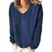 Avamo Women Baggy Pullover Loose Casual Fuzzy Fleece Jumper Ladies Long Sleeve Plush Pullover V-Neck Top Fashion Solid Color Autumn Fall Sweatshirt