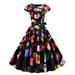 Women's Vintage Xmas Cocktail Formal Short Sleeve Belted Skater Dress