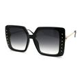 Womens Metal Stud Square Rhinestone Jewel Hinge Butterfly Sunglasses Black Smoke