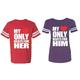 My Heart Only Beat For Her Him Matching Couple Cotton Jerseys (Men Red / Women Purple) (Men S / Women XXL)