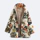 Women Faux Fur Hooded Parka Coat Floral Print Side Pockets Warm Vintage Casual Long Coat Outwear