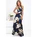 New Women Maxi Dress Halter Neck Floral Print Sleeveless Summer Beach Holiday Long Slip Dress