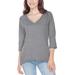 Kavio! Juniors Sheer Jersey Raw Edge V Neck Raglan 3/4 Sleeve High Low Dark Heather Gray S