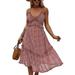 Avamo Women Spaghetti Strap Floral Long Dress Casual Midi Dress Holiday Beach Boho V-Neck Dress Cocktail Evening Fashion Dress