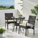 Highland Dunes Emmeline 3 Piece Outdoor Dining Set w/ Cushions Glass in Brown | 27.56 H x 27.56 W x 27.56 D in | Wayfair HLDS3856 40774431