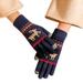 Grofry Women Gloves,Lady Snow Deer Knitted Thicken Gloves Full Finger Touch Screen Mittens Xmas Gift Navy Blue