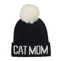 Hatphile Soft Knit Hat Beanie Toque Faux Fur Pom Large, Cat Mom Black Hat White Pom