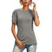 Sexy Dance Womens Short Sleeve Crewneck T Shirt Blouse Slim Fit Plain Color Summer Tee Shirts Top Gray L(US 12-14)