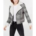 Maralyn & Me Juniors Faux-Shearling-Trim Moto Jacket, Black/White/Camel Plaid M