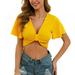 Stibadium Summer Women Sexy Chest Short-Haired Deep V-Neck Casual Short-Sleeved Solid Color T-Shirt