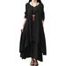 Avamo Oversize M-5XL Cotton Linen T Shirt Dress Ruffle Irregular Hem Swing Dress For Lady Solid Color Pleated Maxi Dress Casual Loose Button Tunic Dress