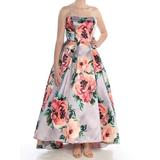 BETSY & ADAM Womens Silver Ballgown Floral-print Strapless Full Length Evening Dress Size: 10