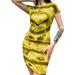 Niuer Womens Summer Skinny Dress Round Neck Short Sleeve Stretch Strappy Bodycon Mini Dress Cocktail Club Night Out Tight Sexy Dress Yellow L(US 10-12)