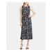 RALPH LAUREN Womens Navy Printed Sleeveless Jewel Neck Tea-Length Sheath Dress Size 4