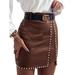 One Opening Women Elegant Rivets PU Leather Skirts Mini Pencil Skirts