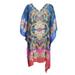 Mogul Women Blue Pink Knee Length Kaftan Dress JEWEL Print Georgette Beach Cover Up Resort Wear Short Caftan 4XL