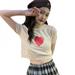 Summer T-shirt O-neck Short Sleeve Women's T-shirt Heart-shaped Print White Top Ladies Casual Clothes Sweet Streetwear 6 Colors
