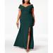 XSCAPE Womens Green Zippered Off Shoulder Full-Length Fit + Flare Formal Dress Size 18W