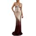 Mojoyce V-neck Sequin Dress Women Spaghetti Strap Gradient Color Evening Dress (S)