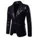 ZIYIXIN Men Long Sleeve Blazer Suit, Shiny Jacket Coat, One Button Tuxedo