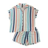 Ambrielle Womens Lightweight Pastel Stripe Button Front Pajamas Short Set