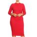 Women's Casual Plus Size Mock Neck 3/4 Sleeves Casual Solid Bodycon Stretchy Mid Dress