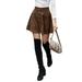 Girls Women High Waist Flare Skirt Casual Vintage A-Line Short Mini Skirt Ladies Party Holiday Corduroy Skirt