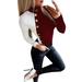 Women's Tops Long Sleeve Sexy Tops Shirt Casual Turtleneck Button Balck White Patchwork SkInny Long Sleeve Blouse