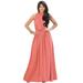 KOH KOH Long Sleeveless Bridesmaid Wedding Party Guest Summer Flowy Casual Brides Formal Evening Sexy Halter Neck Maxi Dress Gown For Women Light Pink Peach Large US 12-14 NT012