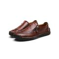 Gvmfive Men's Leather Low-Top Zipper Slip On Causal Business Flat Shoes