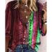 Women's Floral Print Shirts V Neck Long Sleeve Button Tops Casual Loose Plus Size Button-up Shirts Blouse