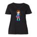 Inktastic Fashion Girl, Brown Hair, Blue Jacket, Blue Boots Adult Women's Plus Size V-Neck Female