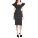 Rebecca Taylor Off-The-Shoulder Sheath Dress Stretch Knit Rose Jacquard, Black (10)