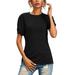 Sexy Dance Womens Short Sleeve Crewneck T Shirt Blouse Slim Fit Plain Color Summer Tee Shirts Top Black S(US 4-6)