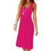 Sexy Dance Womens Square Neckline Sleeveless Mini Dress Solid Color Summer Pleated Dress Tunic Long Top Rose XL