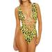FOCUSNORM Women's Leopard Print Halter Cutout High Waist One Piece Swimsuit