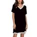 Avamo Women's Short-Sleeve V-Neck Swing Dress Summer Holiday Lounge Dress Ladies Plain Color Tunic Dress Black XL