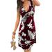 Sexy Dance Womens Summer Dress V Neck Boyfriend Holiday Tunic Top Dress Slim-Fit Sleeveless Cocktail Party Midi Dress US Size 2-14 Wine Red 4XL=US 14