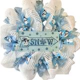 The Holiday Aisle® Winter Snow Wreath w/ Snowman Burlap/Deco Mesh in Blue/White | 24 H x 24 W x 6 D in | Wayfair 93F6167771AF450D8D4C507F45E396E7