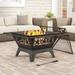 Millwood Pines Janssen 32-Inch Outdoor Firepit Table w/ Screen, Cover, & Poker Steel in Black/Brown/Gray | 27 H x 32 W x 32 D in | Wayfair M150395