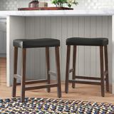 August Grove® Braylie Bar & Counter Stool Wood/Leather in Brown | 29 H x 17.5 W x 11.5 D in | Wayfair 0622F0D759464CA5A33F947E8E7B1E49