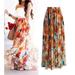 Spring Chiffon BOHO Ladies Floral Jersey Gypsy Long Maxi Full Skirt Sundress Brown S