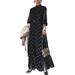 ZANZEA Women Casual Puff Sleeve Polka Dots Chiffon Collar Maxi Dress