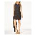 RACHEL ZOE Womens Black Faux Leather Trim Tweed Sleeveless Crew Neck Above The Knee Sheath Party Dress Size 14