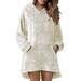 Women's Casual Teddy Bear Warm Loose Hooded Sweatshirts Plain Mini Dress